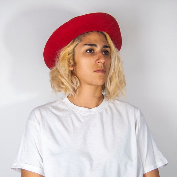 90s Red Wool Fedora With Embroidered Wrap M main image 5
